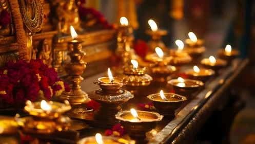 Rows of temple diyas quietly braid light into the dusk