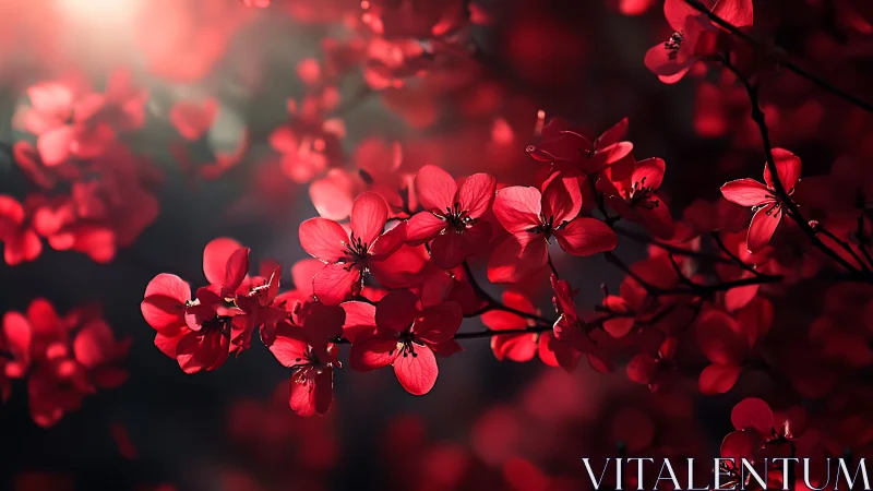 Crimson Bloom Cascade: Light Dance Through Ruby Petals.