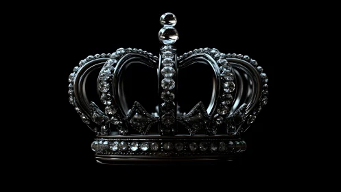 Elegant jeweled crown on black background, luxurious digital art.