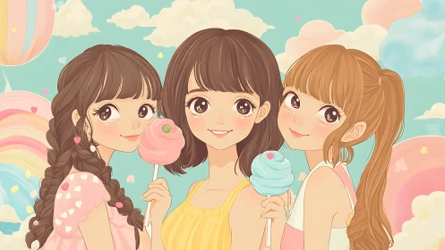 Three Friends Share Sweet Moments in Dreamy Clouds