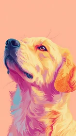 Golden retriever portrait in bold pastel vector style.
