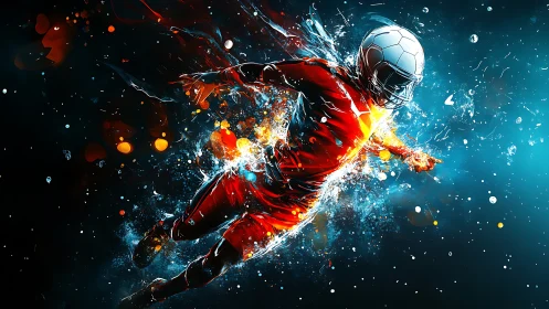 Electric sprint of a soccer hero bursting through color.