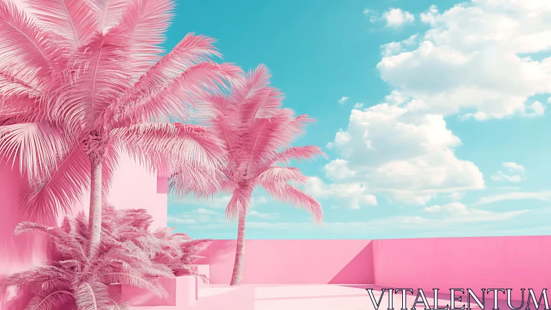 Cotton candy palms over pastel minimalist terrace dreamscape.