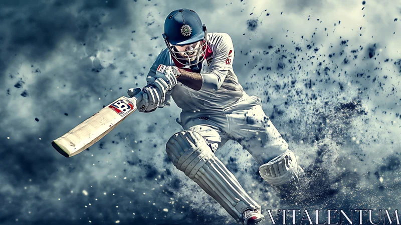 Cricket batsman drives ball through exploding dust storm