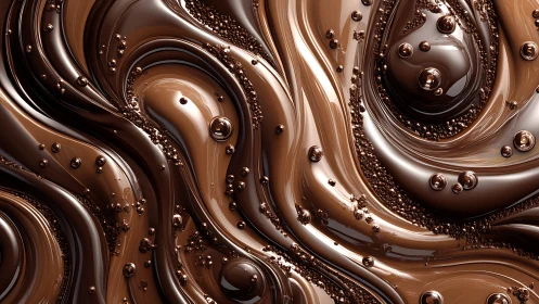 Luxurious chocolate swirls flow in rich glossy ribbons