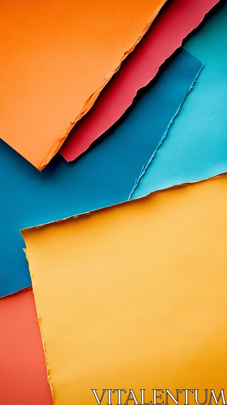 Layered colored paper sheets in bold overlapping layout.