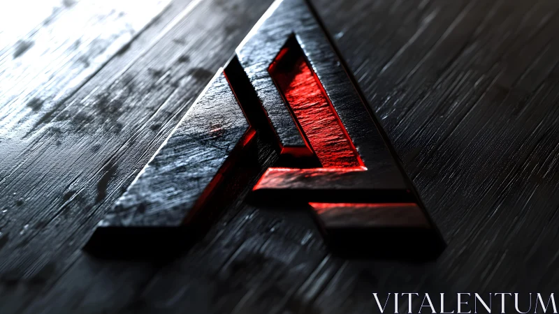 Metallic Letter A Logo with Red Neon Glow on Textured Black Surface.
