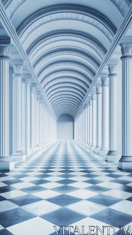 Endless marble arcade over a hypnotic checkerboard dreamway.
