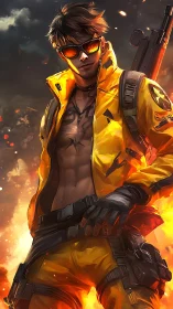 Futuristic street mercenary in blazing tactical yellow gear.