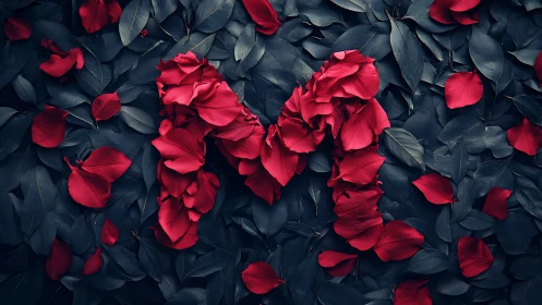 Vibrant Red Roses Nestled in Moody Dark Foliage.