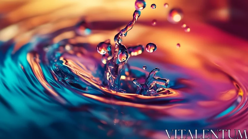 Iridescent water splash freezes in glowing neon gradients.