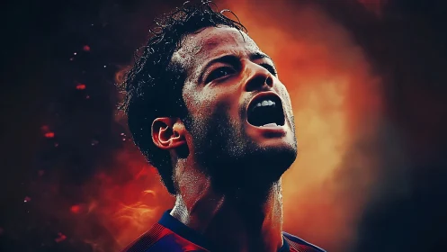 Fiery football portrait captures an explosive victory roar