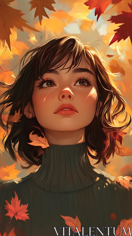 Autumn portrait of a girl rendered in warm digital painting