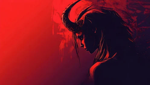 Horned silhouette in glowing red shadows and quiet power.