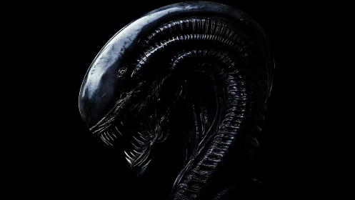 Glossy biomechanical xenomorph profile with specular highlights