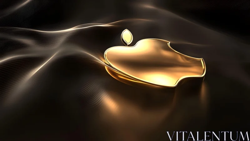 Golden Apple Logo on Elegant Dark Silk Background, 3D Render.