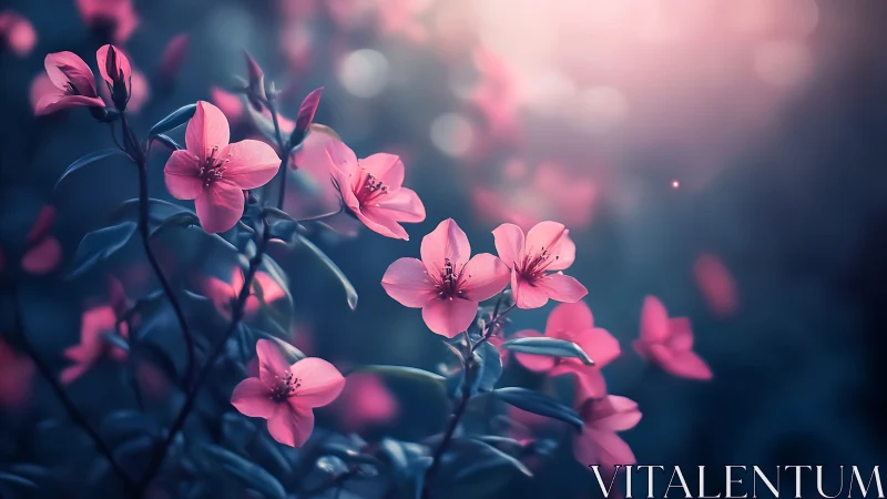 Pink Botanical Blossoms with Atmospheric Depth.