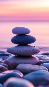 Twilight stone totem balancing in cotton-candy horizons.