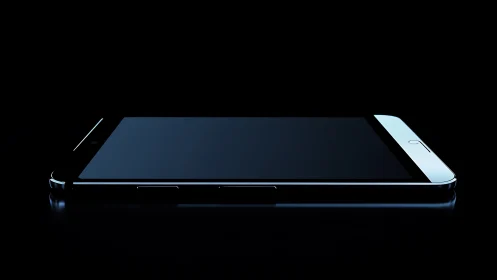 Sleek smartphone rests in the dark with a gentle blue glow