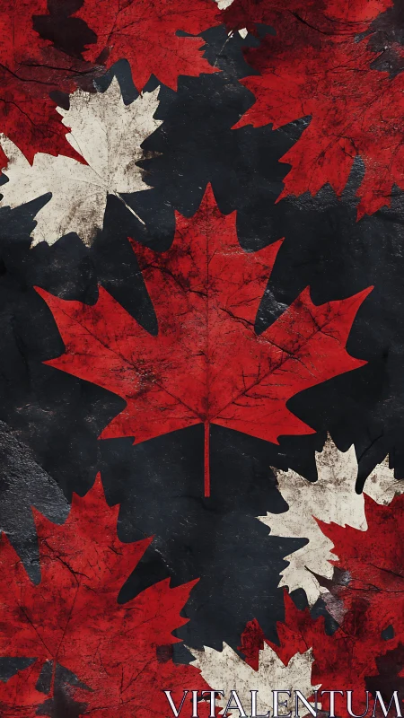 Maple leaf pattern with distressed red, black, white tones.