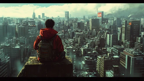 Quiet rooftop moment lets a lone traveler behold the city