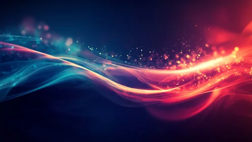 Colorful light waves curve across dark gradient background