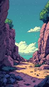 Starlit canyon trail under cotton clouds and quiet wonder.