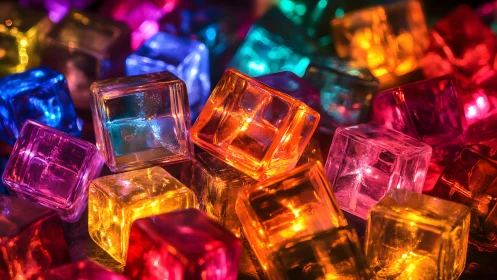 Macro view of multicolored translucent plastic cubes under light