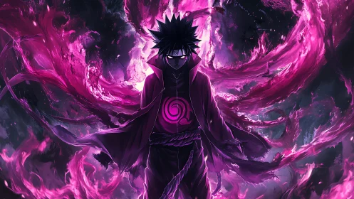 Dark anime mage amid swirling magenta infernal energy.