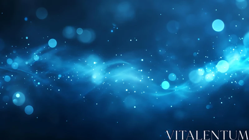 Abstract blue light wave with glowing particles in digital style.