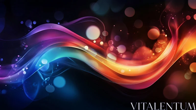 Chromatic lightwave ribbons with bokeh particles on black field