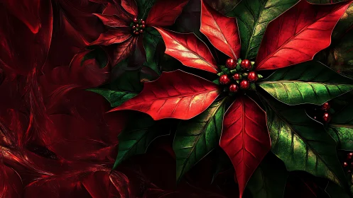 Glowing poinsettia leaves offering a cozy festive welcome.