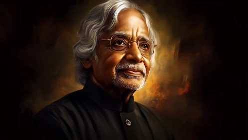 Gentle elder in warm light with thoughtful, timeless gaze.