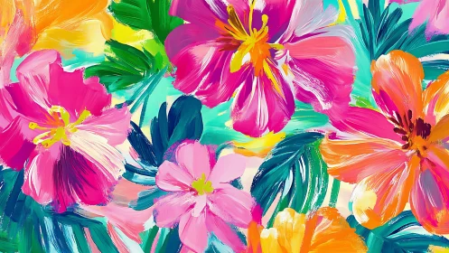 Vibrant Floral Composition in Digital Paint With Saturated Blooms