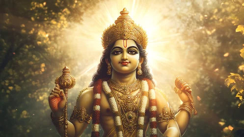 Radiant Hindu deity rendered with golden divine aura