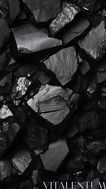 Angular black rock fragments form dense abstract surface