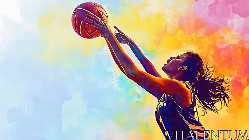 Dynamic digital painting captures female basketball player in mid shot
