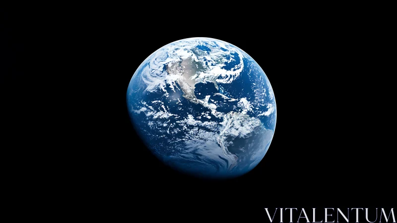 Photorealistic Earth portrait in deep-space negative space framing.