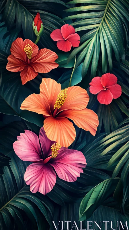 Tropical Hibiscus Paradise in Vibrant Bloom.