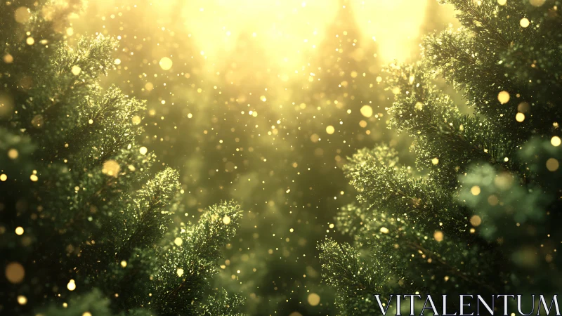 Golden Radiance Through Crystalline Particle Field.