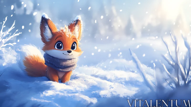 Snow-kissed baby fox daydreams beneath drifting winter light.