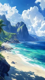 Tropical Beach Cove with Towering Sea Cliffs.