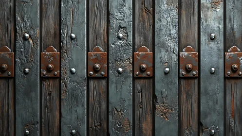 Weathered metal and wood vertical panel surface texture.
