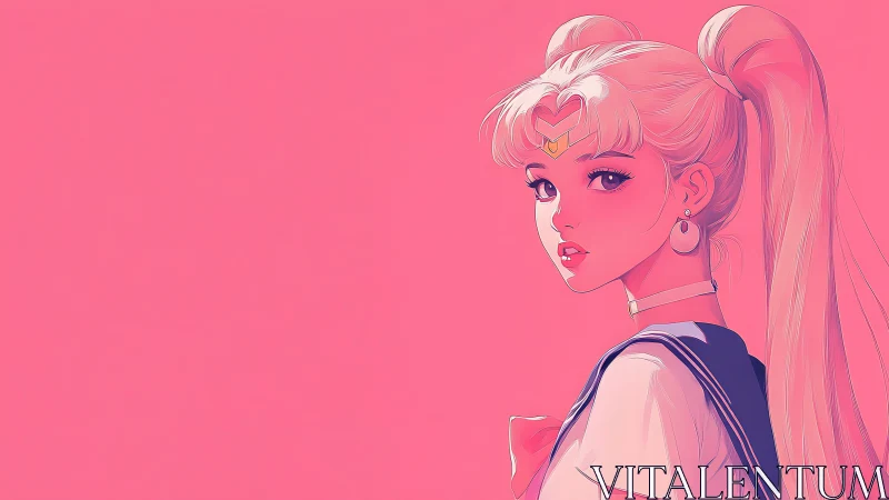 Blonde anime girl in sailor outfit against flat pink background