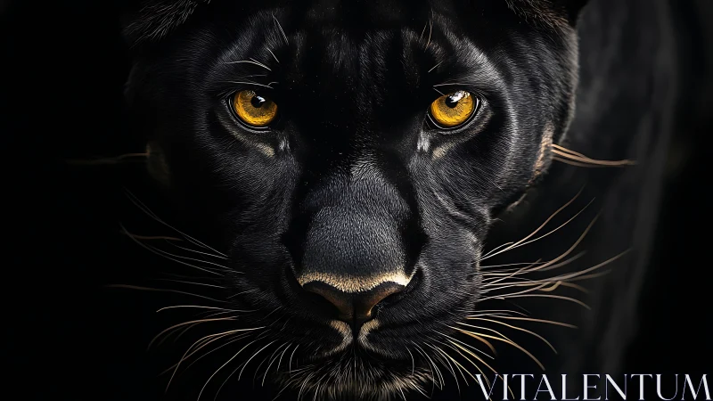 Black Panther Portrait. Piercing Golden Eyes Against Darkness.