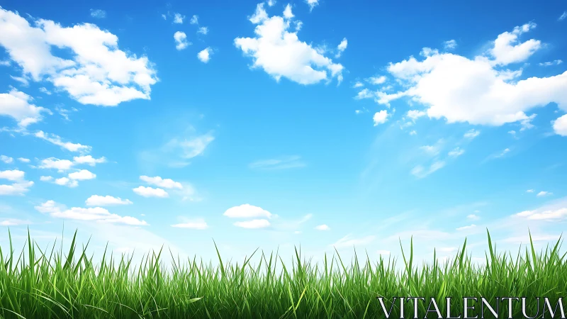 Vibrant green grass under bright blue summer sky.