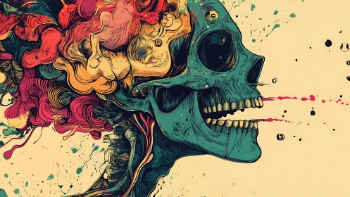 Chromatic cranial explosion with fluid anatomical abstraction.