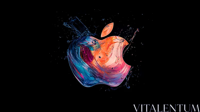 Iridescent Apple Logo Rendered in Fluid Paint Splash Composition.