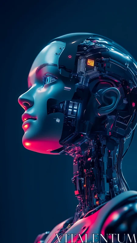 Soft neon android gazing toward a hopeful digital horizon.