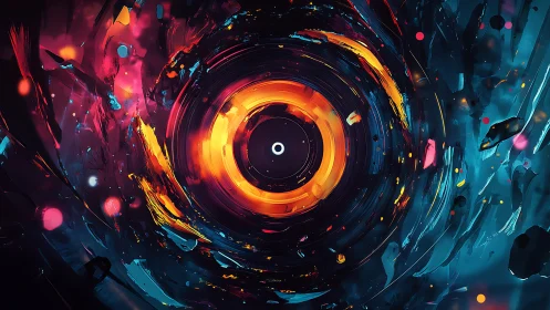 Vortex singularity rendered as luminescent chromatic turbulence.